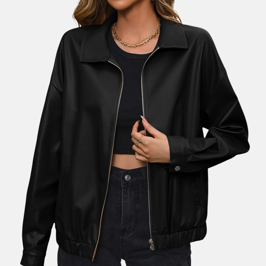 Casual Faux Leather Biker Jacket for Women