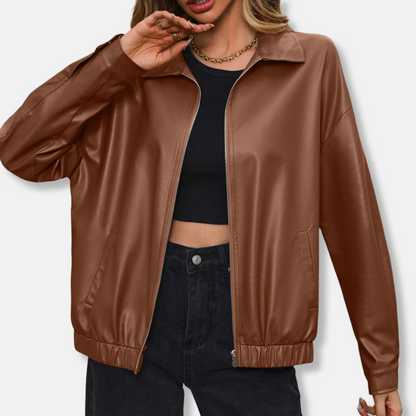 Casual Faux Leather Biker Jacket for Women