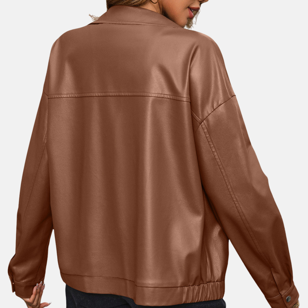 Casual Faux Leather Biker Jacket for Women