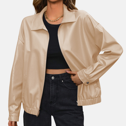 Casual Faux Leather Biker Jacket for Women - OutfitLondon