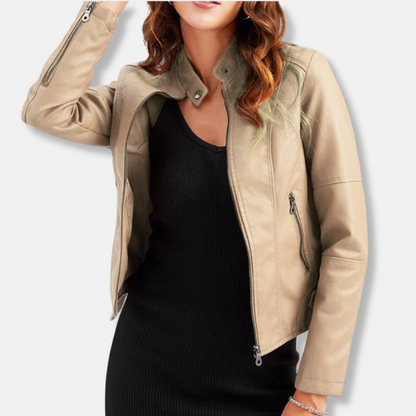 Women's Fitted Leather Jacket with Zip Pockets