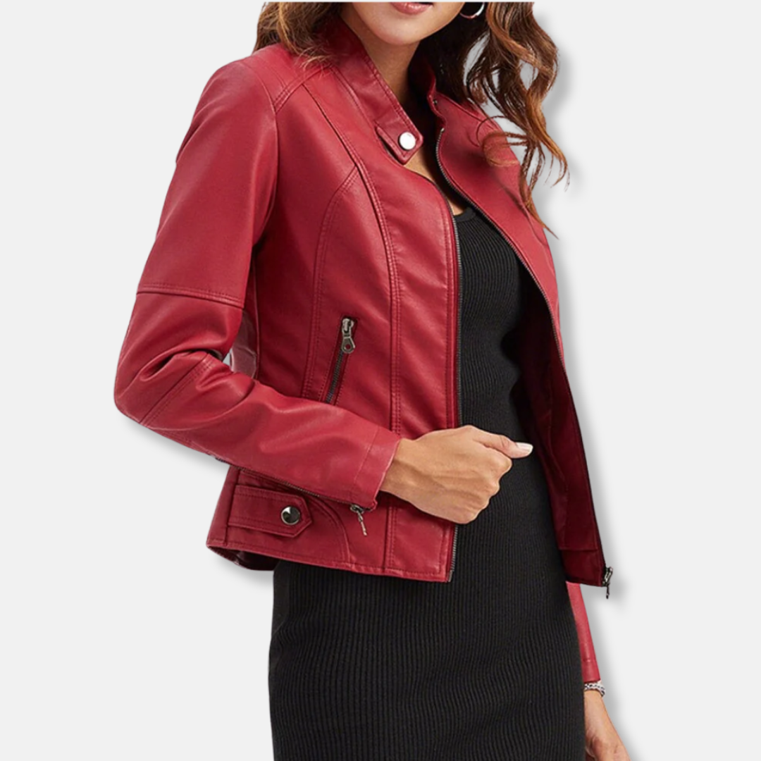 Slim Fit Leather Biker Jacket with Zip Pockets - OutfitLondon