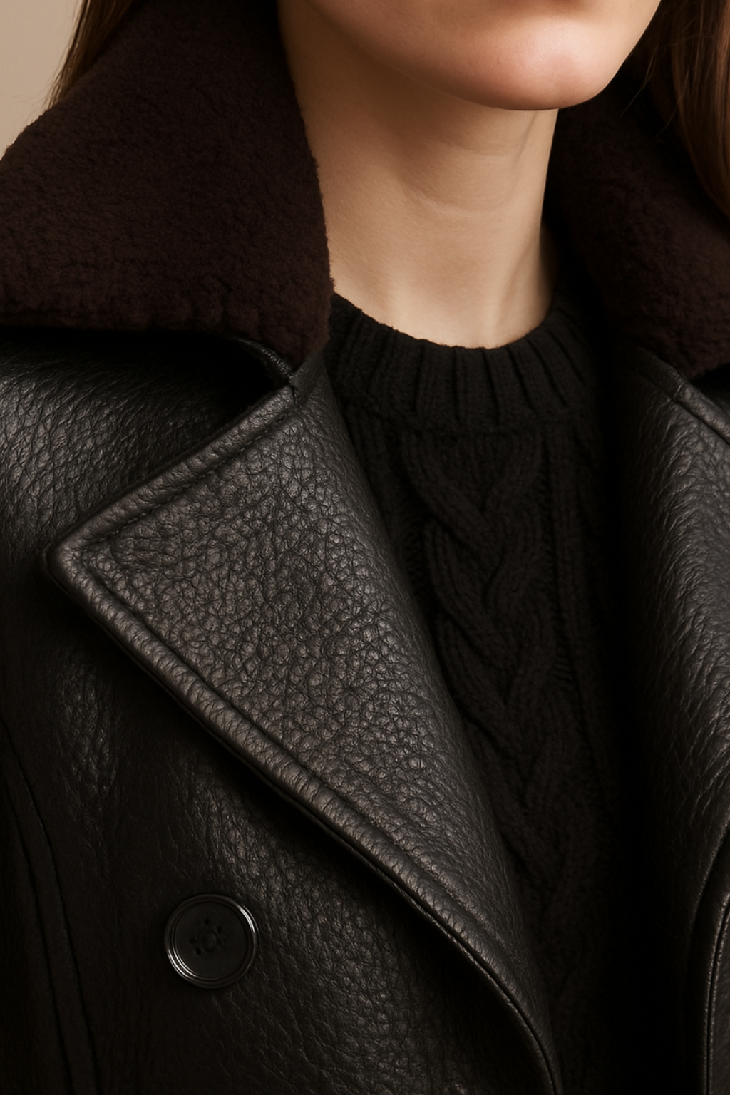 Classic Ladies Faux Leather Coat - Buckled, Double Button