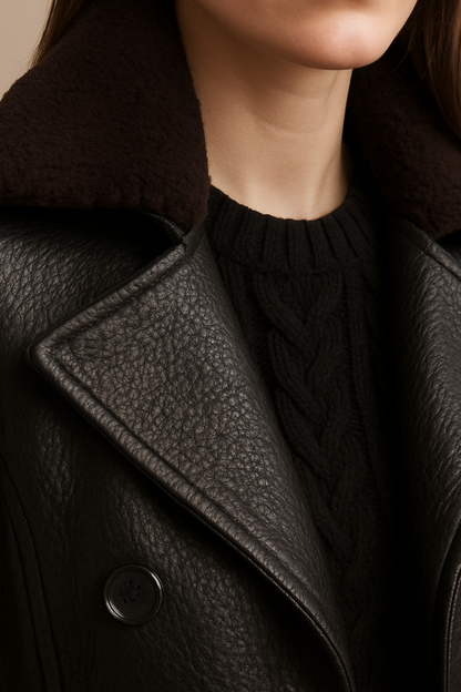 Classic Ladies Faux Leather Coat - Buckled, Double Button