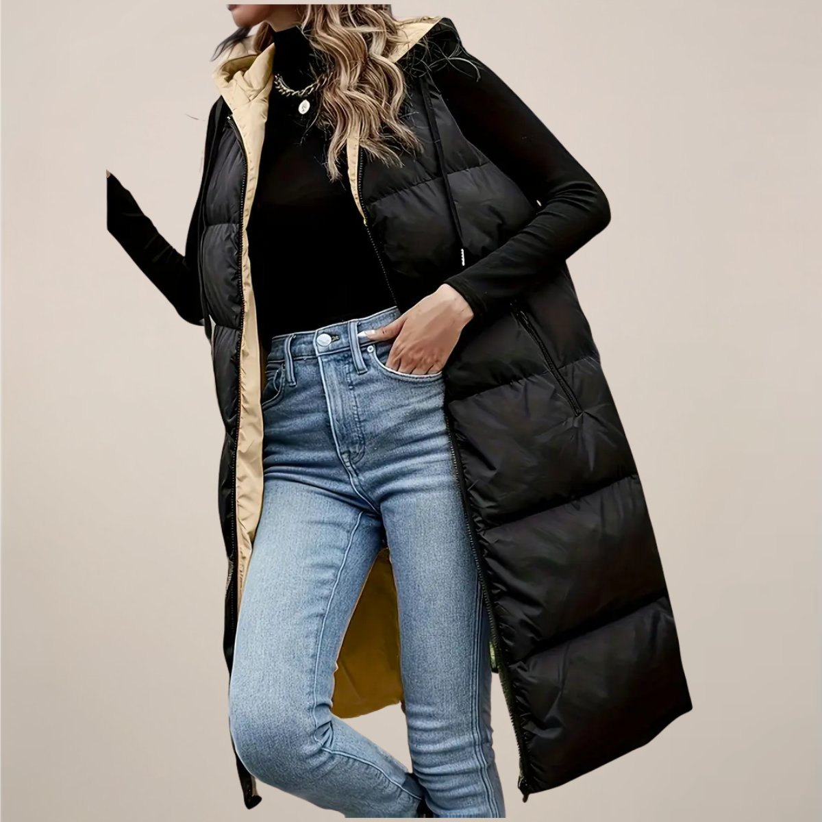 Women's Dark Quilted Hooded Waistcoat