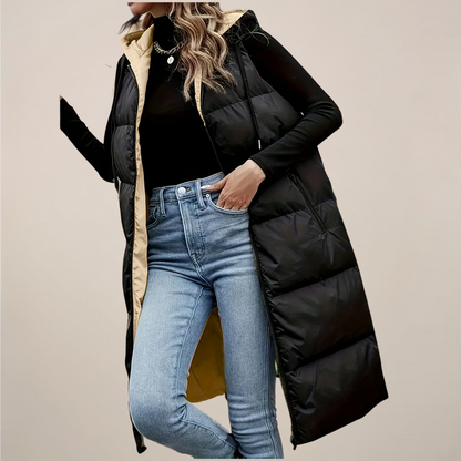 Women's Dark Quilted Hooded Waistcoat