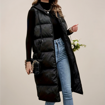 Women's Dark Quilted Hooded Waistcoat