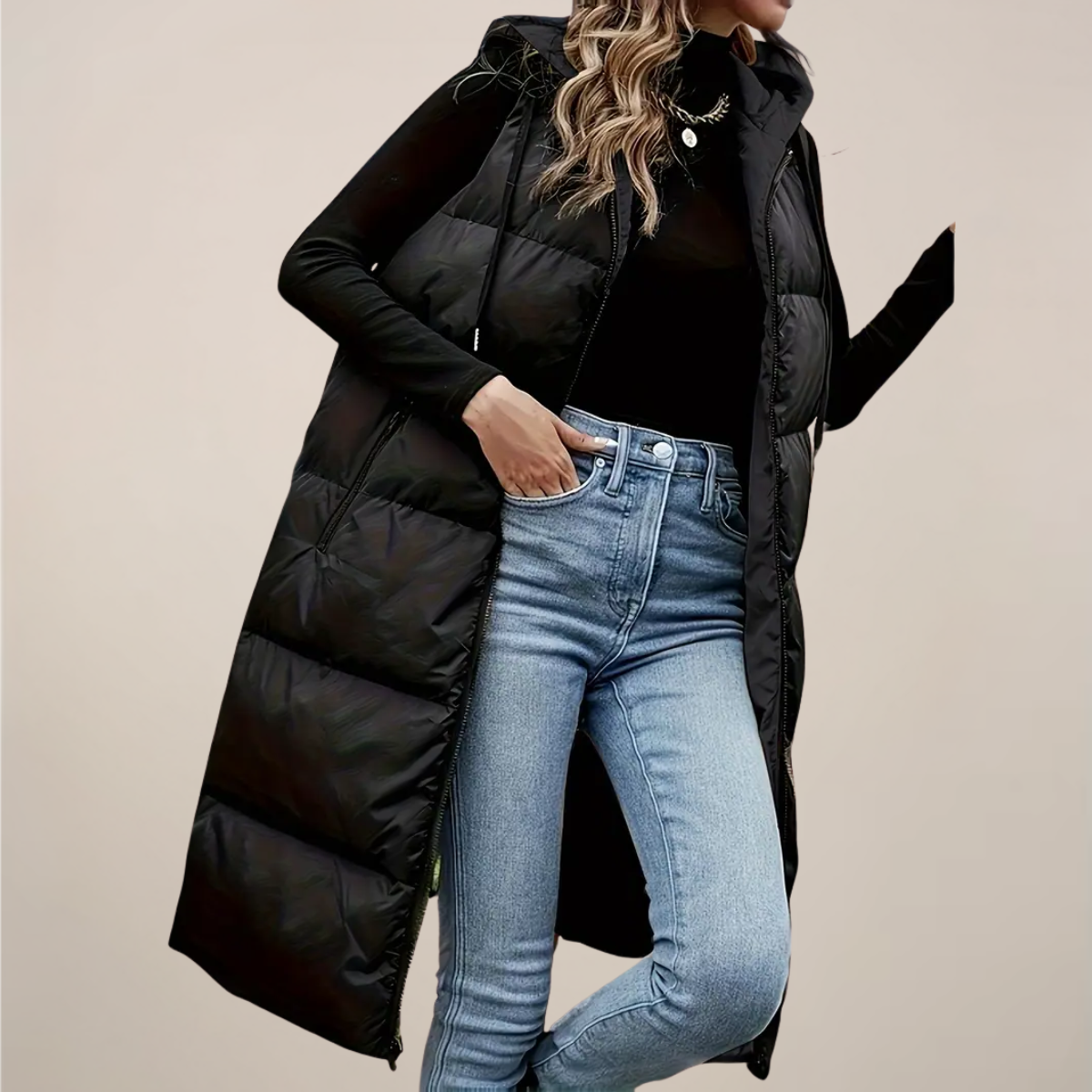 Women's Dark Quilted Hooded Waistcoat
