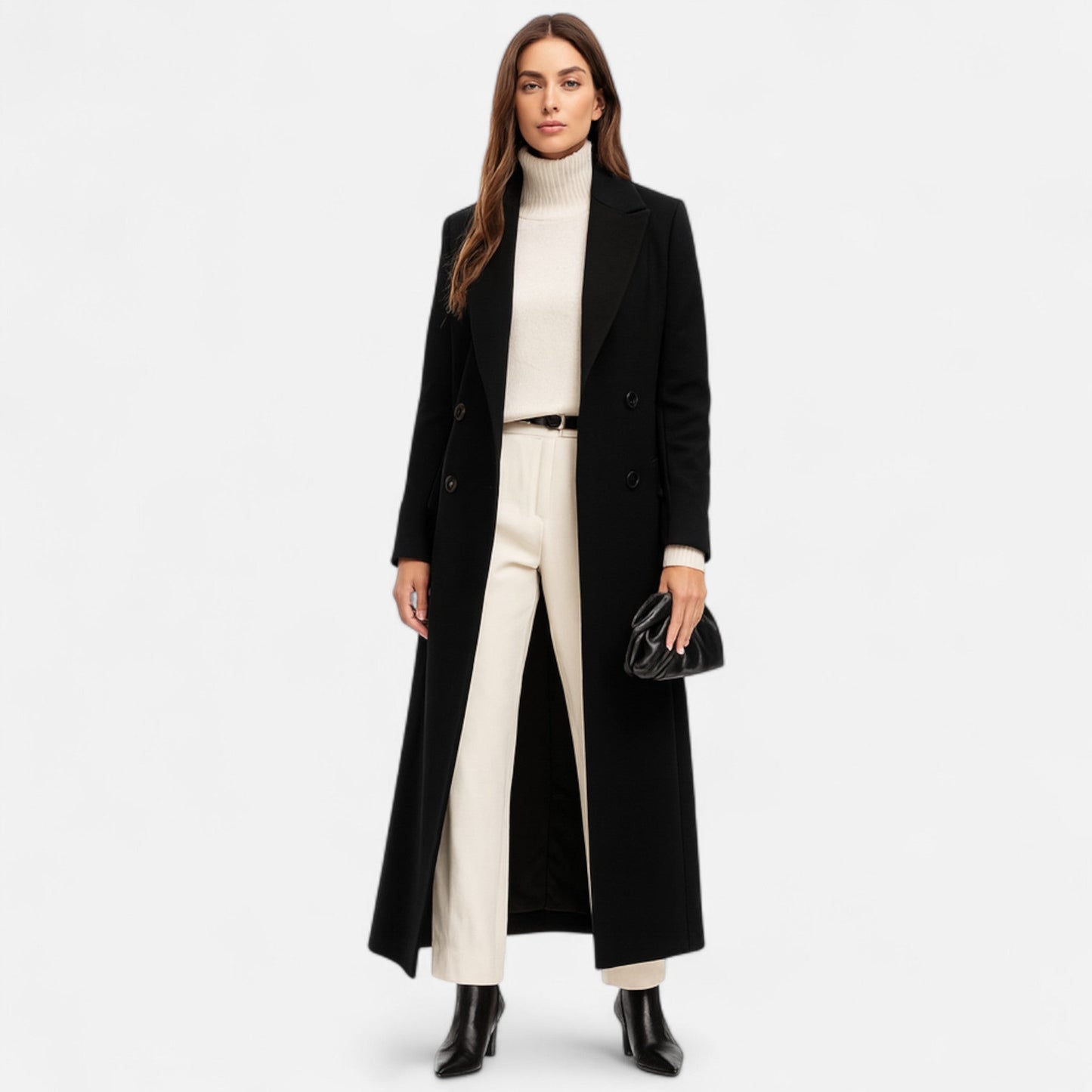Classic Black Long Coat - Elegant Women's Outerwear
