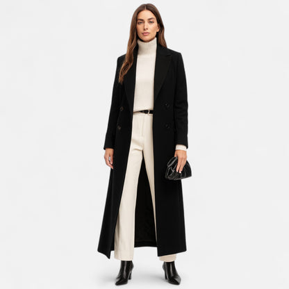 Classic Black Long Coat - Elegant Women's Outerwear