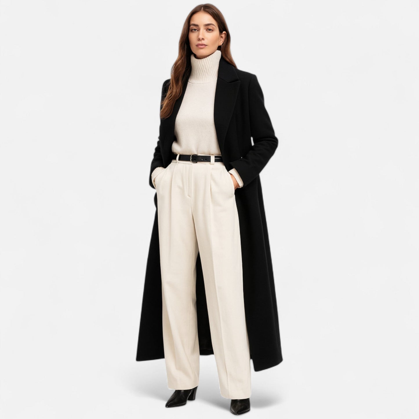 Classic Black Long Coat - Elegant Women's Outerwear - OutfitLondon