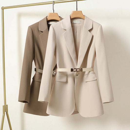 Classic Fit Women's Blazer with Belted Waist - OutfitLondon