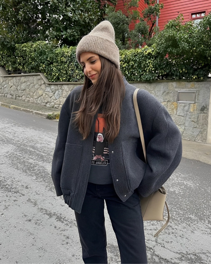 Ladies Cozy Oversized Bomber Jacket