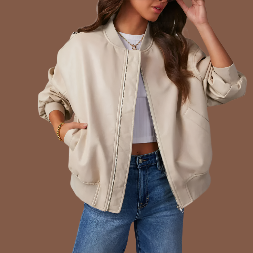Women's Casual Bomber Jacket Lightweight Zip Up - OutfitLondon