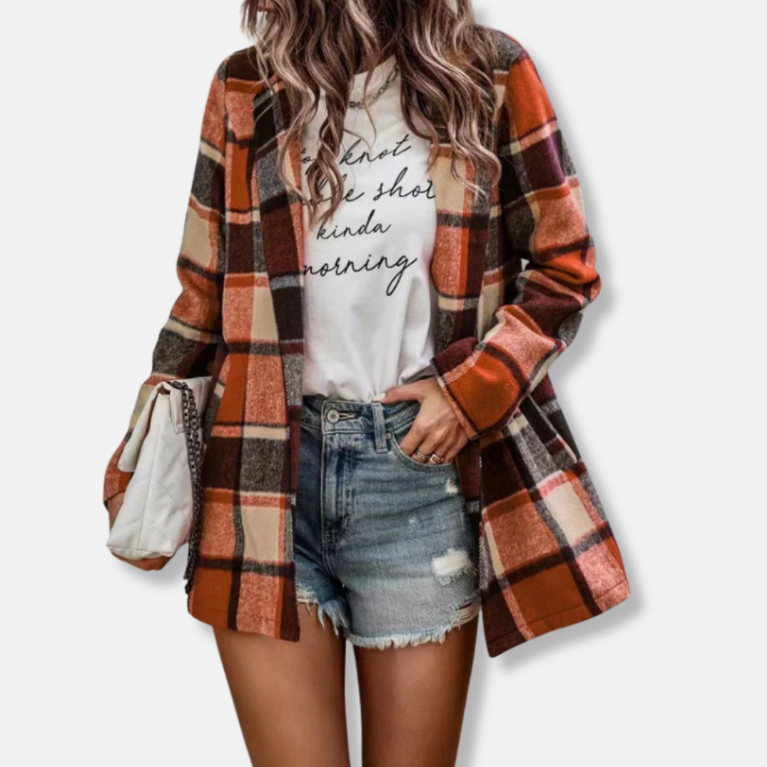 Cozy Plaid Open Front Long Sleeve Cardigan Coat