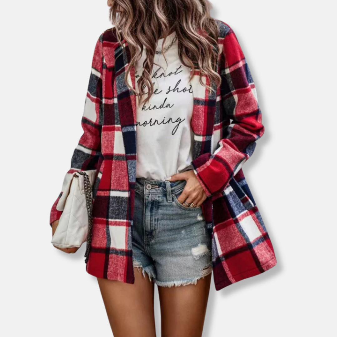 Cozy Plaid Open Front Long Sleeve Cardigan Coat