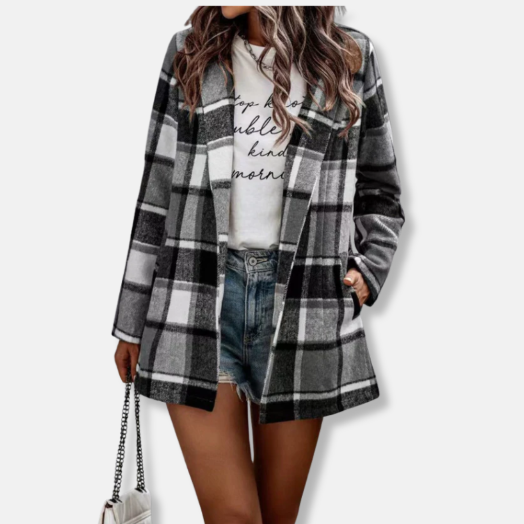 Cozy Plaid Open Front Long Sleeve Cardigan Coat
