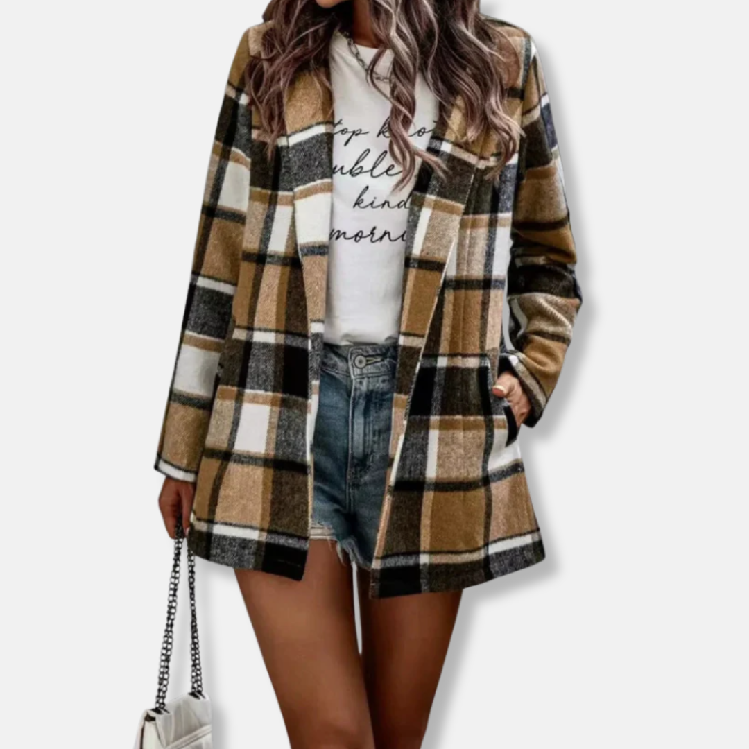 Cozy Plaid Open Front Long Sleeve Cardigan Coat - OutfitLondon