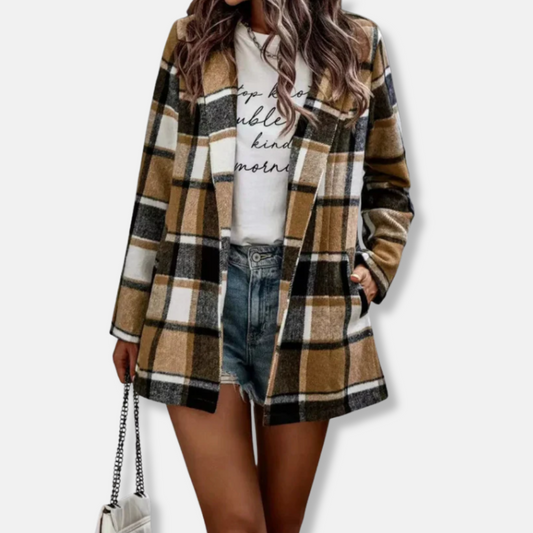 Cozy Plaid Open Front Long Sleeve Cardigan Coat - OutfitLondon