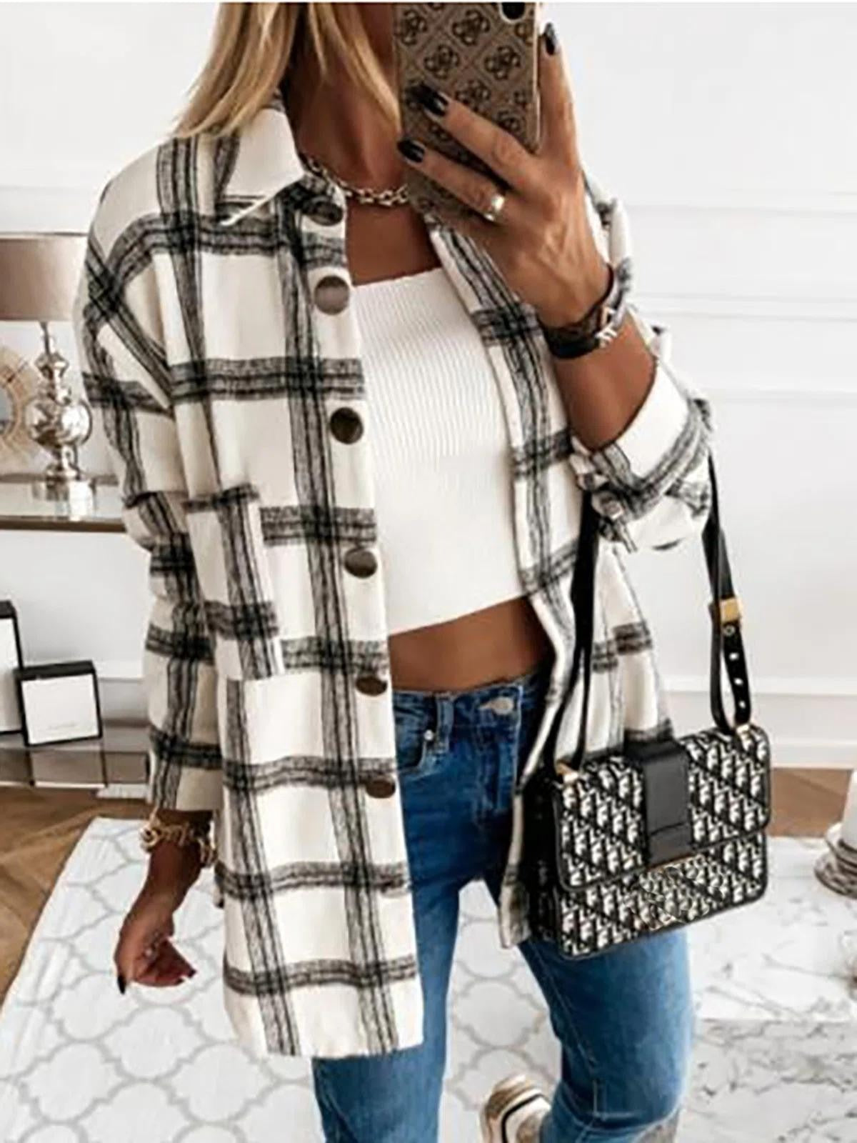 Cozy Oversized Check Cardigan for Women - OutfitLondon