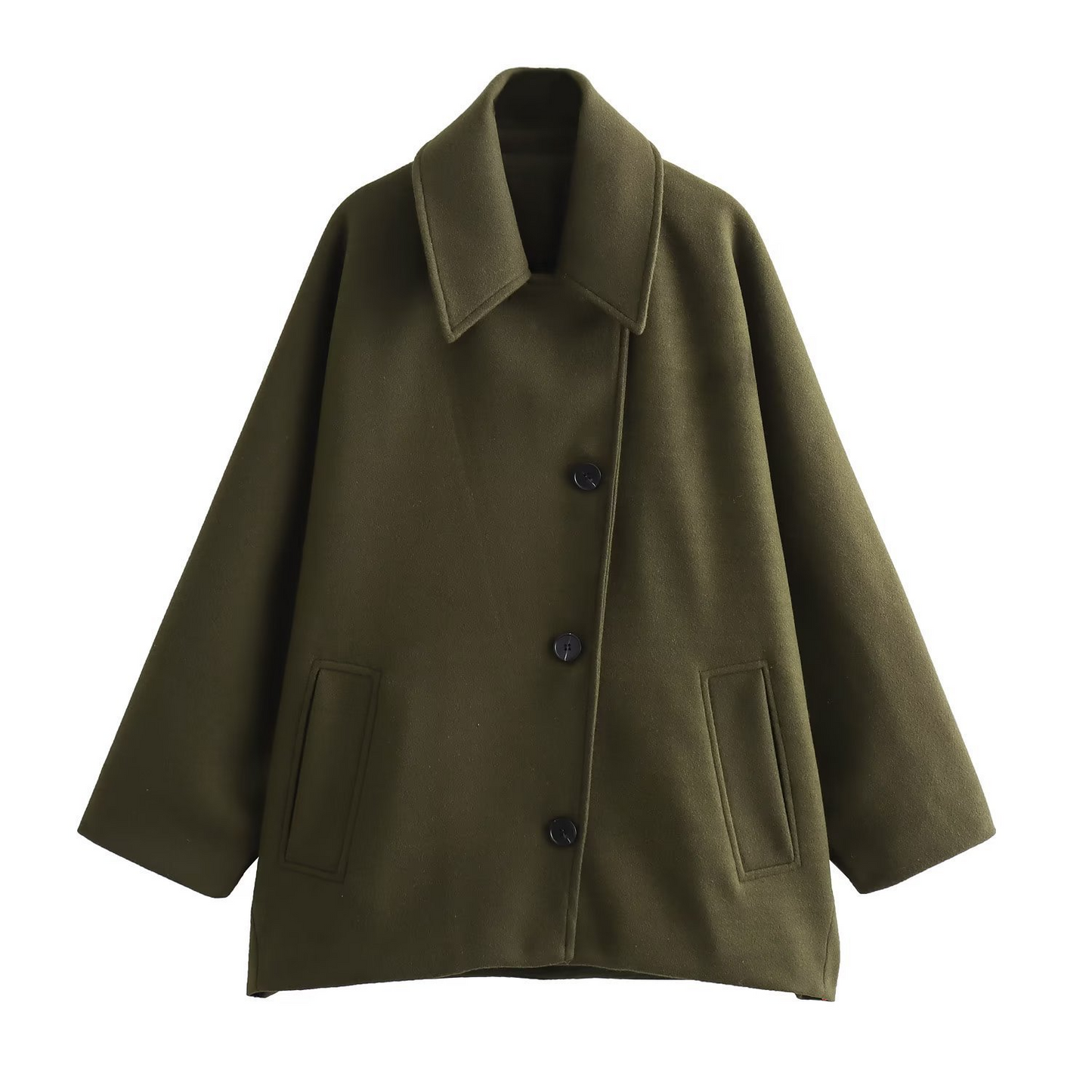 Women's Oversized Wool Coat with Batwing Sleeves