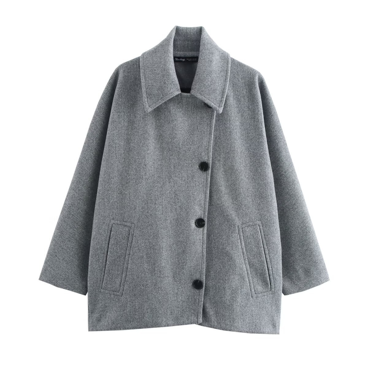 Women's Oversized Wool Coat with Batwing Sleeves