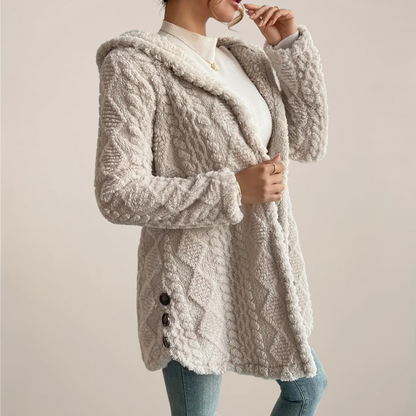 Soft Hooded Cable Knit Winter Coat