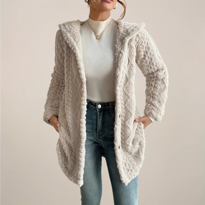 Soft Hooded Cable Knit Winter Coat - OutfitLondon