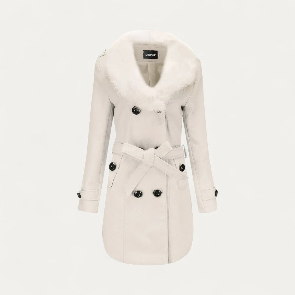Ladies Classic Waterproof Trench Coat with Faux Fur Trim