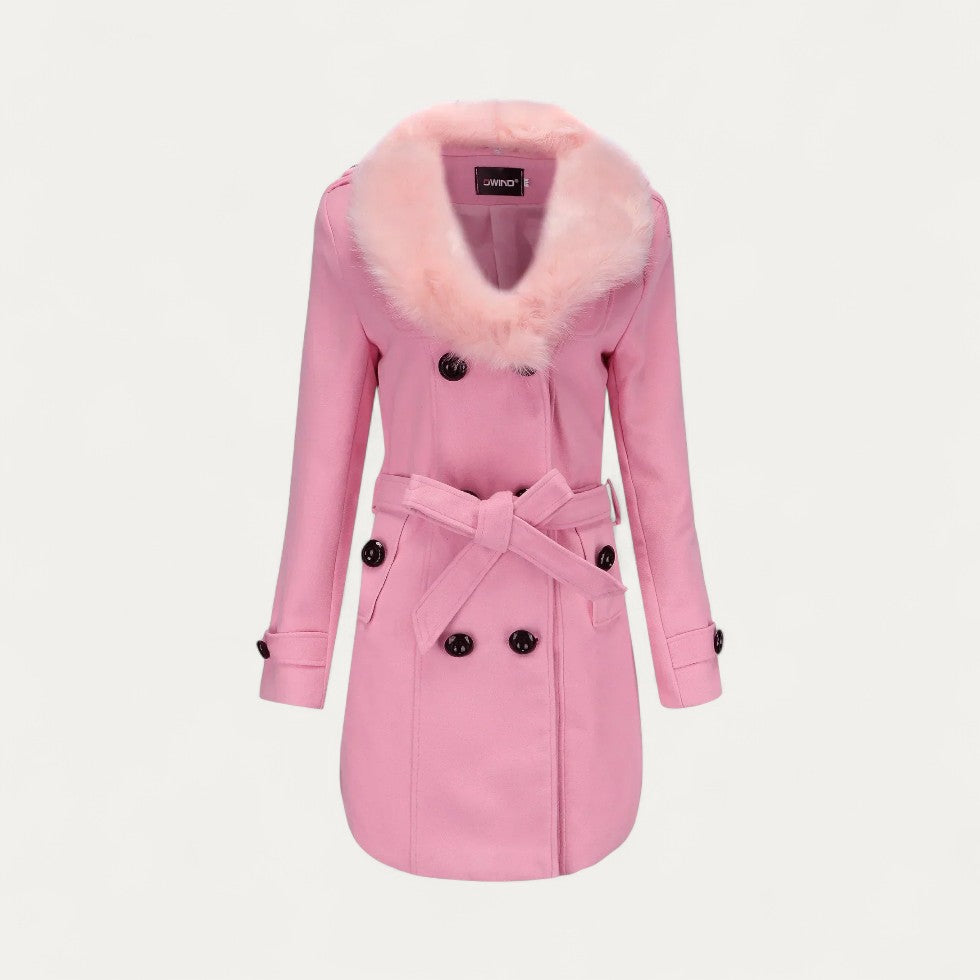 Ladies Classic Waterproof Trench Coat with Faux Fur Trim