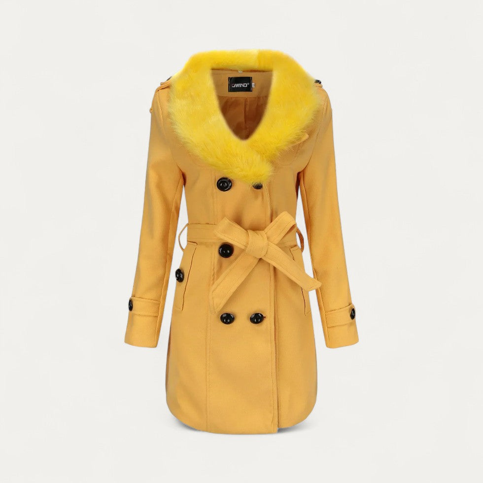 Ladies Classic Waterproof Trench Coat with Faux Fur Trim