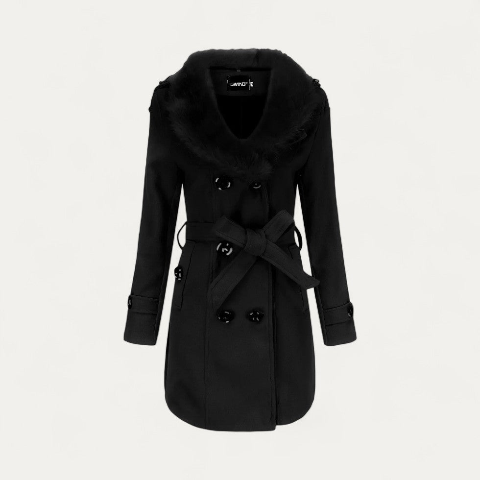 Ladies Classic Waterproof Trench Coat with Faux Fur Trim - OutfitLondon