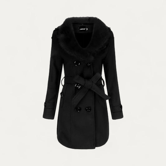 Ladies Classic Waterproof Trench Coat with Faux Fur Trim - OutfitLondon