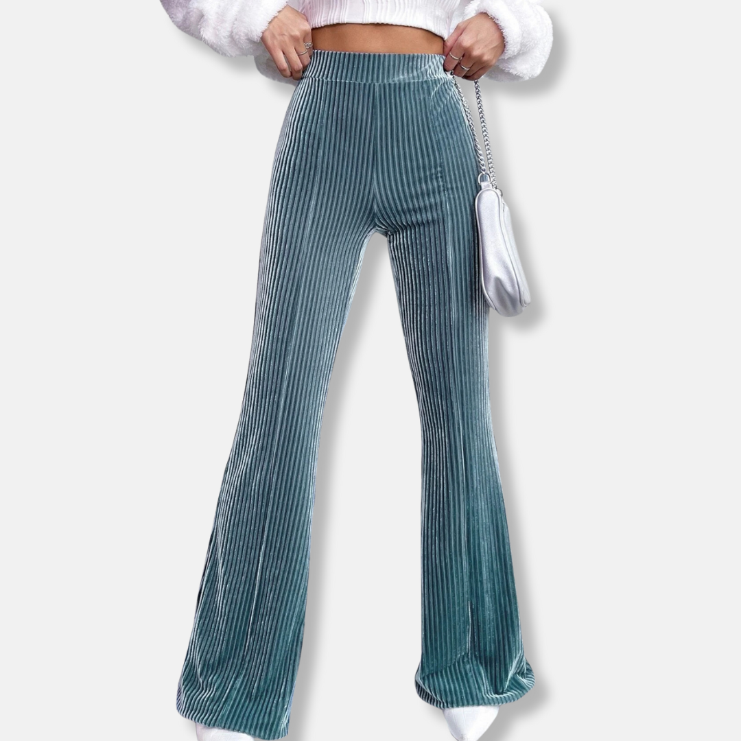 Soft High Waist Wide Leg Velour Trousers - OutfitLondon