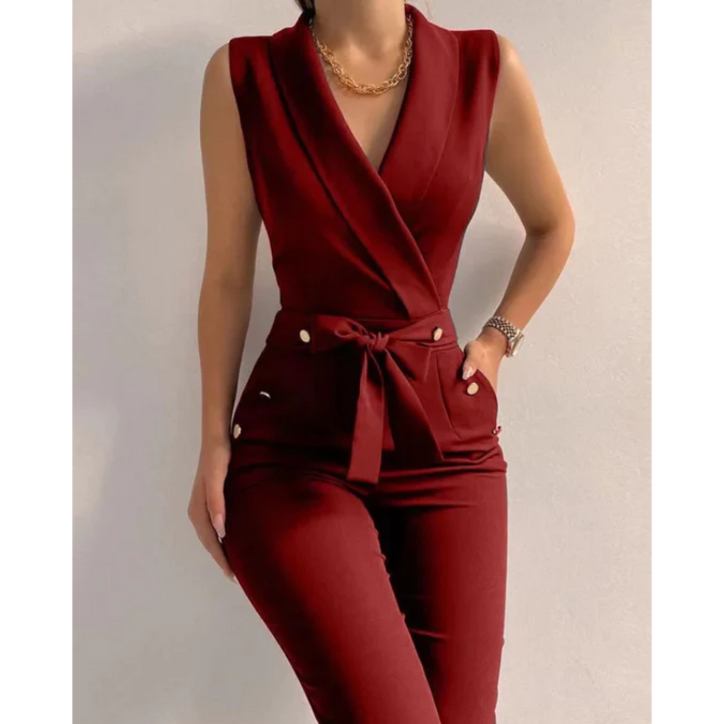 Elegant Ladies' Strapless Jumpsuit V Neckline
