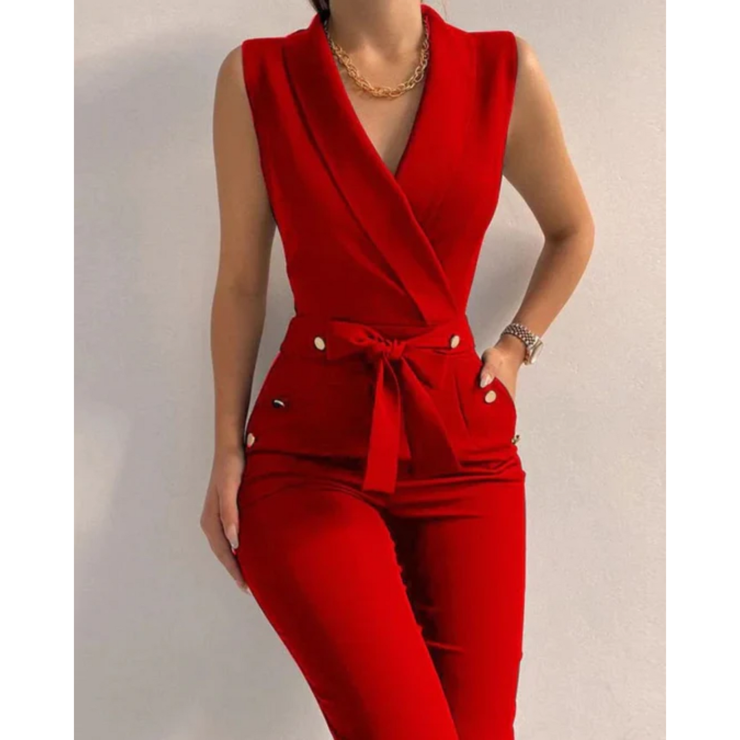 Elegant Ladies' Strapless Jumpsuit V Neckline