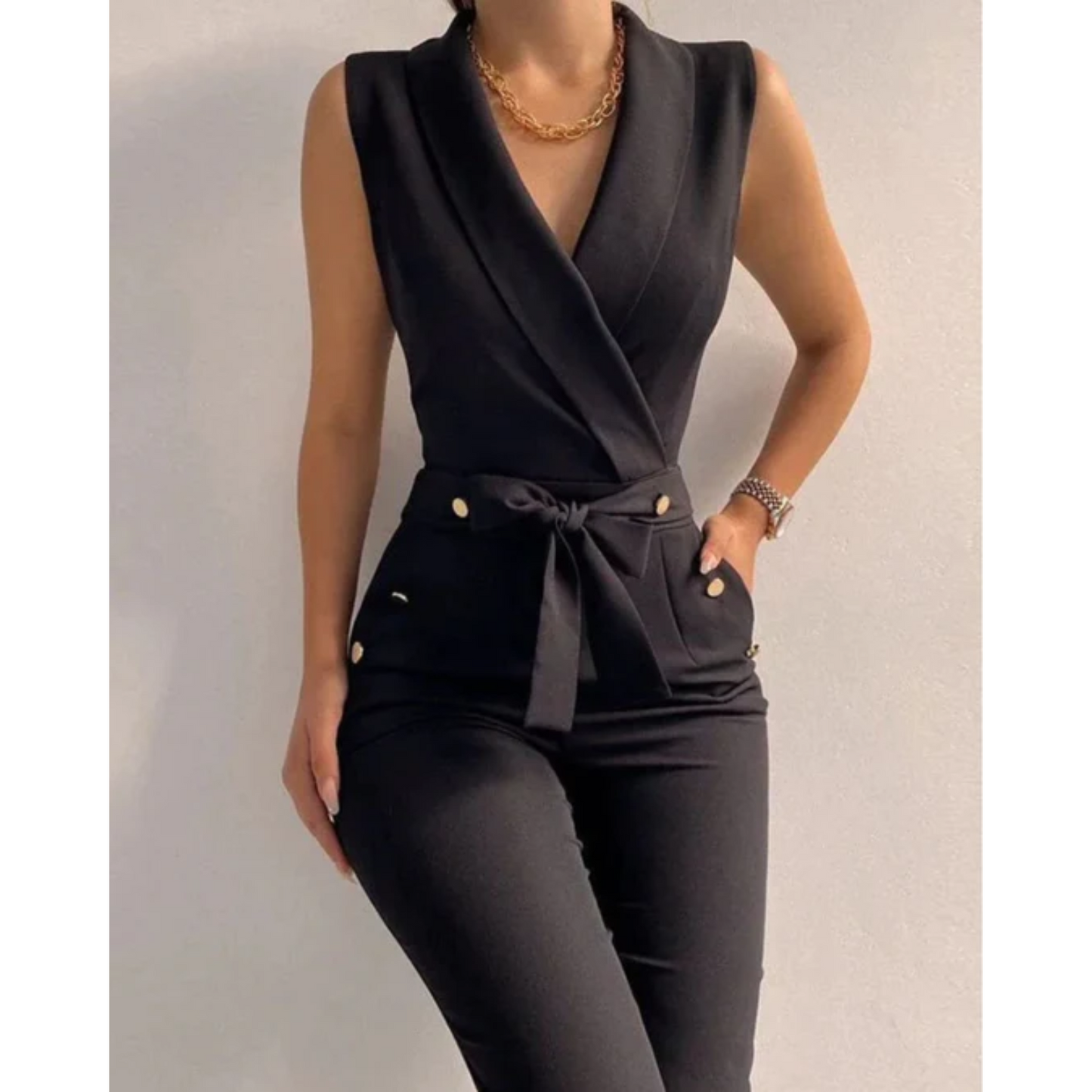 Elegant Ladies' Strapless Jumpsuit V Neckline - OutfitLondon