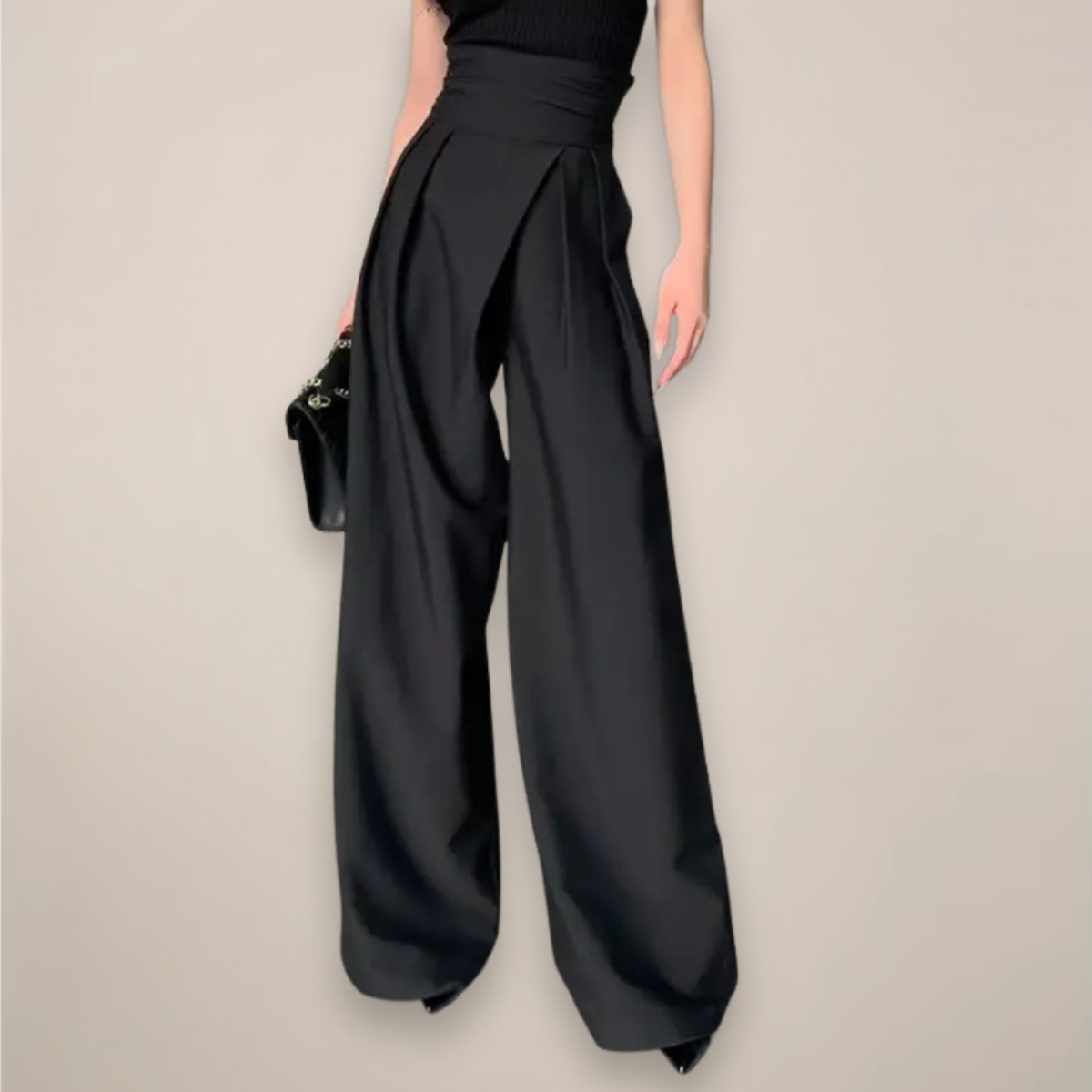 Classic Black High Waisted Wide Leg Pants - OutfitLondon