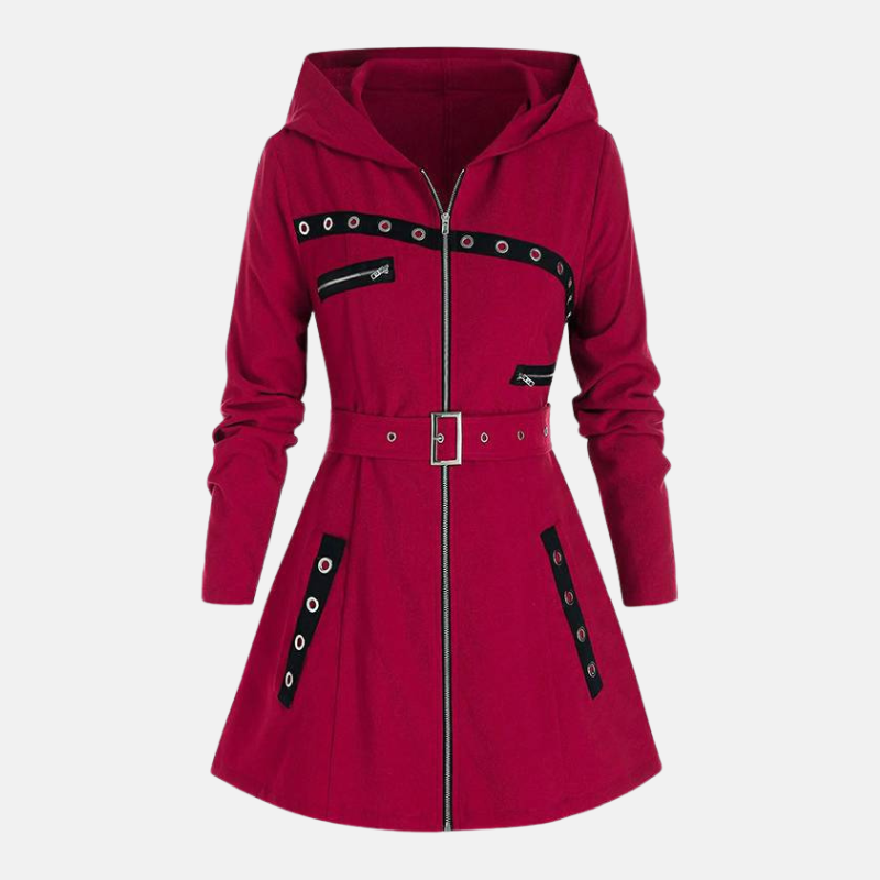 Ladies Fit Hooded Winter Coat with Belted Waist - OutfitLondon