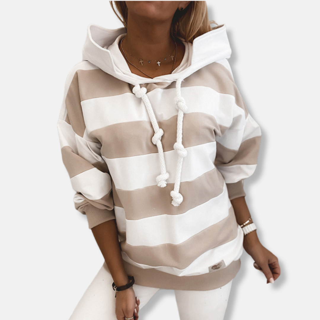 Comfortable Women's Striped Hooded Sweatshirt