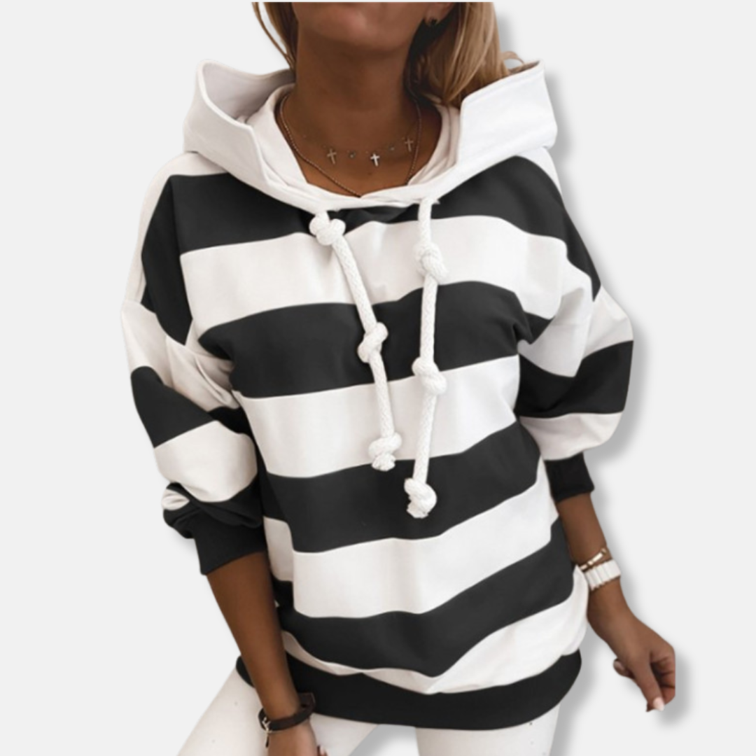 Comfortable Women's Striped Hooded Sweatshirt