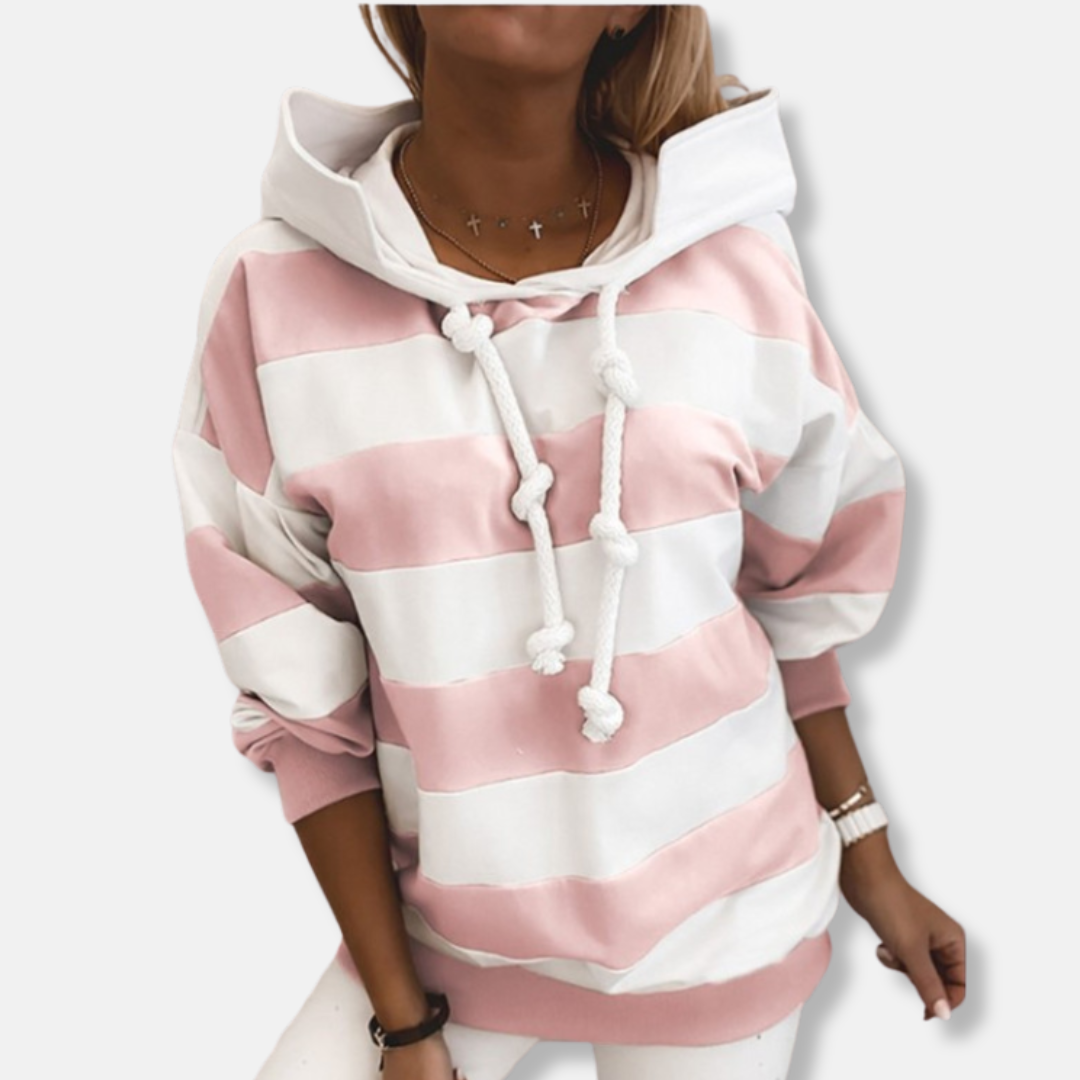 Comfortable Women's Striped Hooded Sweatshirt