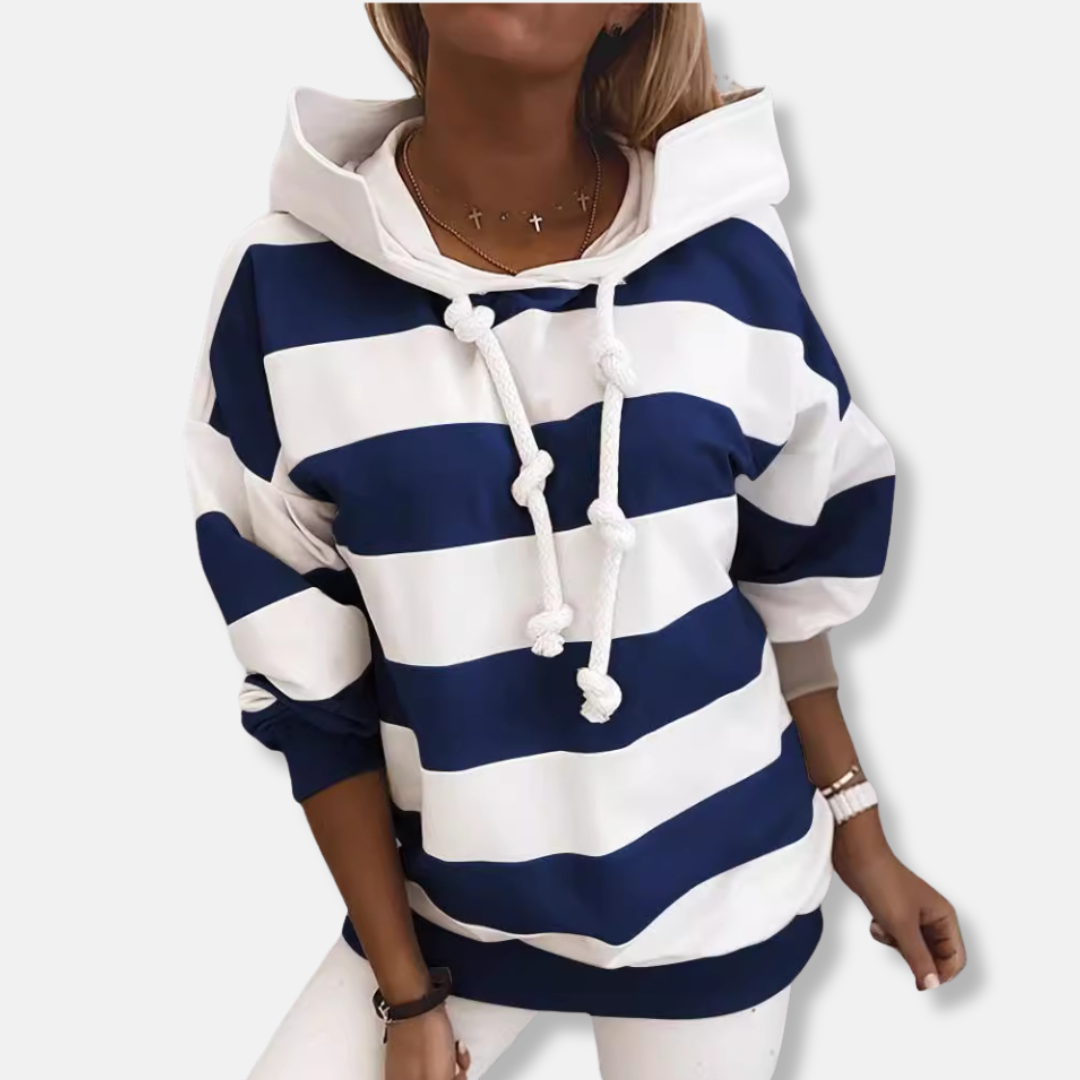 Comfortable Women's Striped Hooded Sweatshirt - OutfitLondon