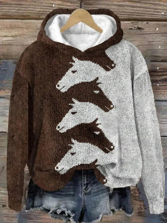 Relaxed Fit Graphic Horse Hoodie for Women - OutfitLondon