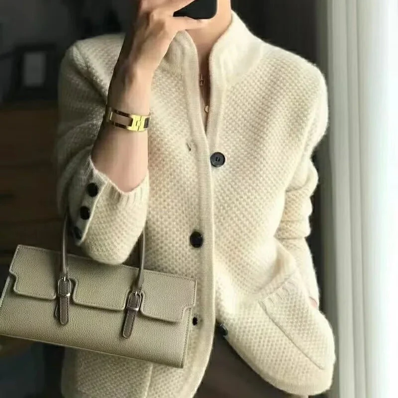 Women's Casual Wool Coat Button Front Jacket - OutfitLondon