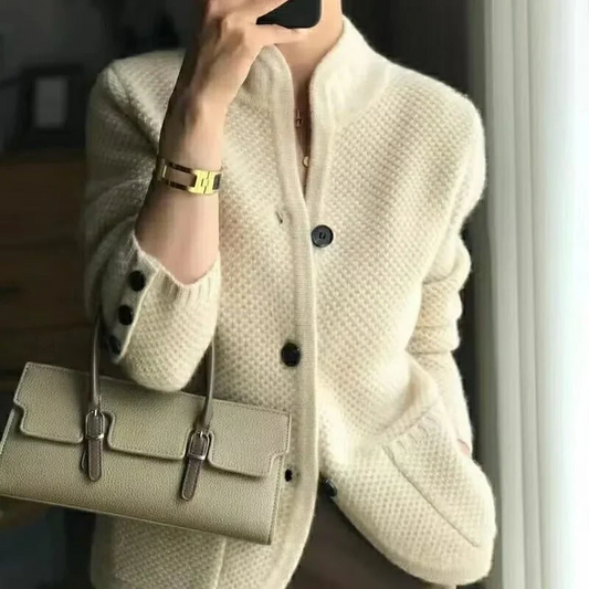 Women's Casual Wool Coat Button Front Jacket - OutfitLondon