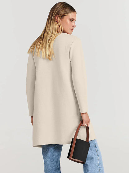 Women’s Knee-Length Coat – Wool Blend – Relaxed Fit – Wide Lapel – Minimalist Style