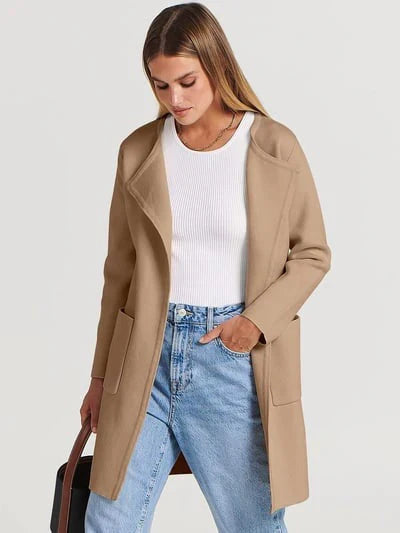 Classic Mid-Length Wool Coat for Women - OutfitLondon