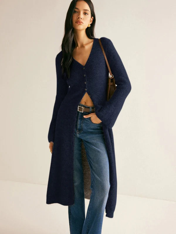 Fitted Ladies Wool V Neck Midi Dress
