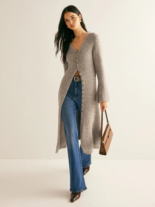 Fitted Ladies Wool V Neck Midi Dress - OutfitLondon